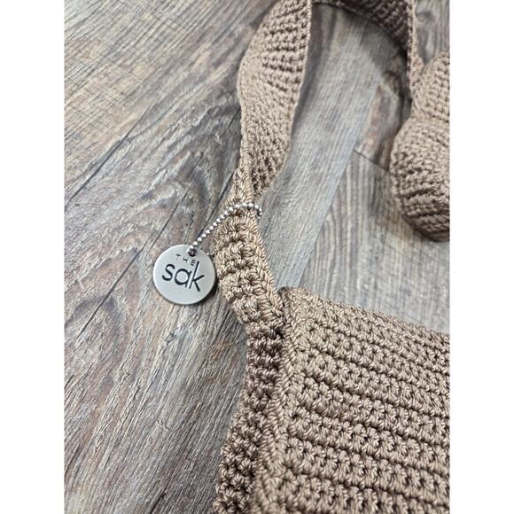 The SAK Bag Crochet Taupe Messenger Bag Flap Front Organizer pockets Purse Woven - Picture 2 of 7